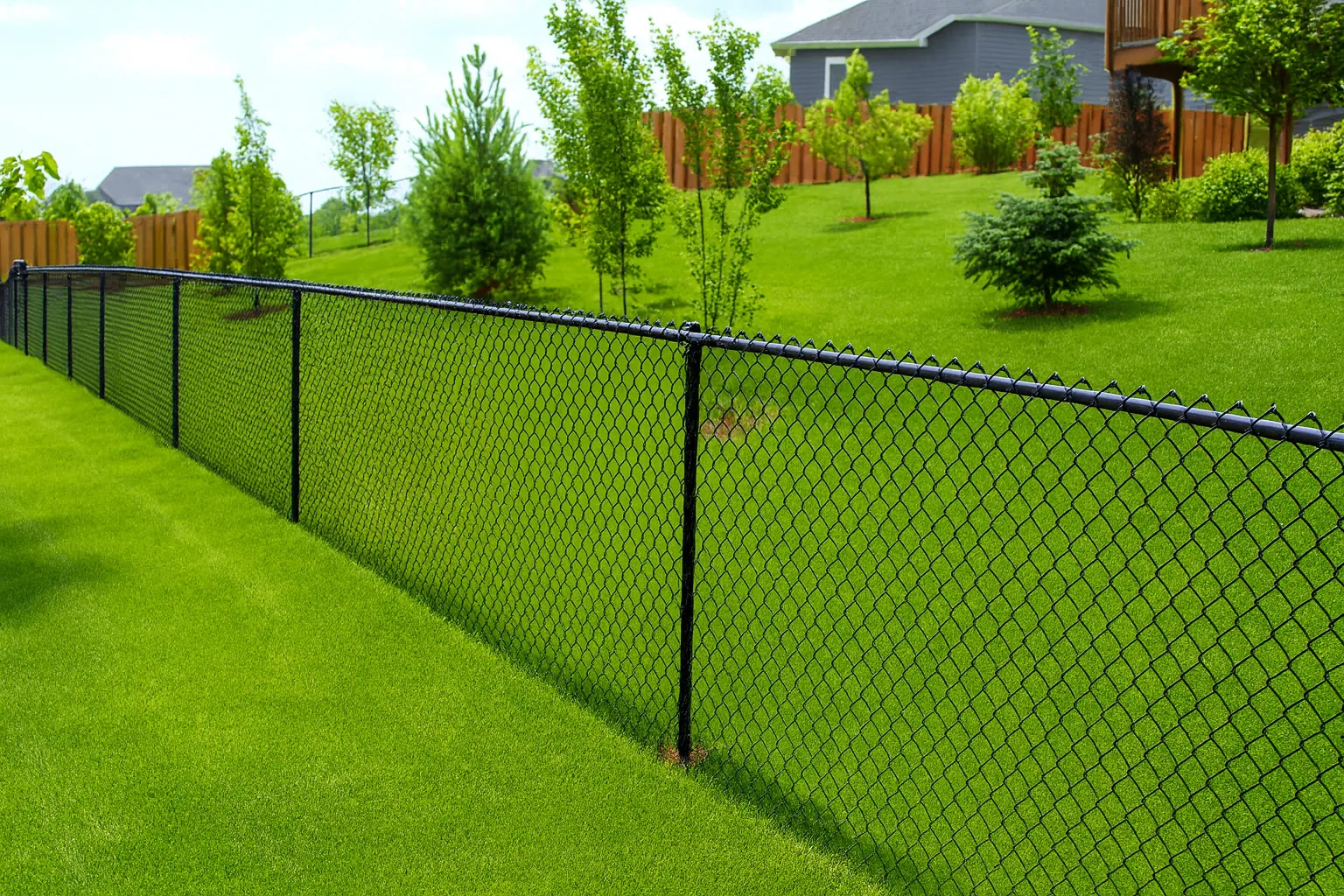 Black Chain Link Fence Installation - Monroe, Michigan